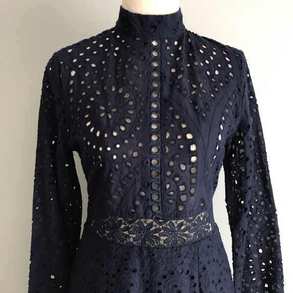 ~SOLD~ SAINTS + SECRETS Navy Blue Lace Dress - Picture 4 of 14